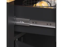 Carrinho de cozinha com rodas, 2 gavetas e 4 portas de vidro, tampo extensível, preto + natural