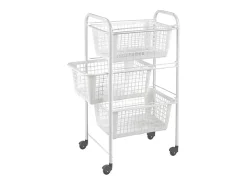 Carrinho de Cozinha com Rodas Branco 3 Cestos Removíveis