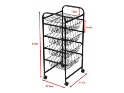 Carrinho de cozinha com rodinhas 87 x 41 x 31,5 cm com 4 cestos preto 03_0006794