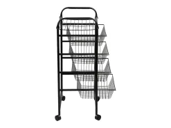 Carrinho de cozinha com rodinhas 87 x 41 x 31,5 cm com 4 cestos preto 03_0006794
