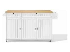 Carrinho de cozinha com tampo rebatível, 2 gavetas e 3 portas, 6 rodízios com fecho, branco