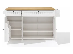 Carrinho de cozinha com tampo rebatível, 2 gavetas e 3 portas, 6 rodízios com fecho, branco