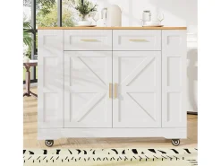 Carrinho de cozinha móvel com tampo extensível em folheado de madeira, 2 gavetas, 2 portas e prateleiras incluídas, branco - 120x65x90cm