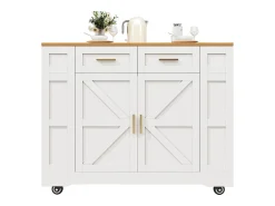 Carrinho de cozinha móvel com tampo extensível em folheado de madeira, 2 gavetas, 2 portas e prateleiras incluídas, branco - 120x65x90cm