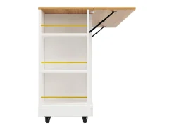 Carrinho de cozinha móvel com tampo extensível em folheado de madeira, 2 gavetas, 2 portas e prateleiras incluídas, branco - 120x65x90cm