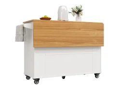 Carrinho de cozinha móvel com tampo extensível em folheado de madeira, 3 gavetas e 3 portas incluídas, branco - 133x70x88cm