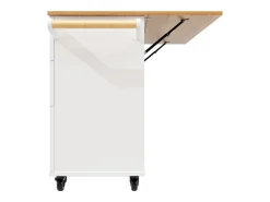 Carrinho de cozinha móvel com tampo extensível em folheado de madeira, 3 gavetas e 3 portas incluídas, branco - 133x70x88cm