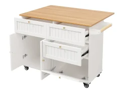 Carrinho de cozinha móvel com tampo extensível em folheado de madeira, 3 gavetas e 3 portas incluídas, branco - 133x70x88cm