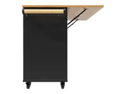 Carrinho de cozinha móvel com tampo extensível em folheado de madeira, 3 gavetas e 3 portas incluídas, preto - 133x70x88cm