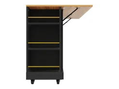 Carrinho de cozinha móvel com tampo extensível em folheado de madeira, 2 gavetas, 2 portas e prateleiras incluídas, preto - 120x65x90cm