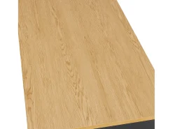 Carrinho de cozinha preto com 2 portas, 3 gavetas e compartimento para o lixo, puxadores em metal, tampo com textura de madeira