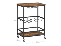 Carrinho de cozinha 60x40x75 cm preto vintage castanho