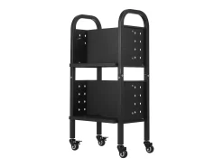 Carrinho de Livros SucceBuy, Capacidade de Carga 70 kg, Carrinho de Biblioteca, 45 x 33 x 88 cm, Prateleira de Armazenamento de Livros Dupla Face em L, Preto