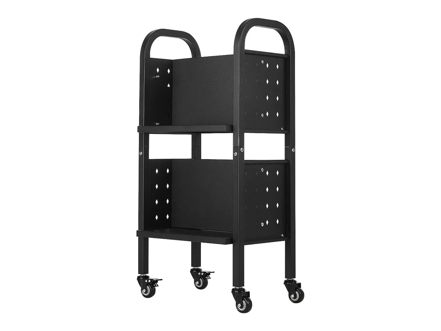 Carrinho de Livros SucceBuy, Capacidade de Carga 70 kg, Carrinho de Biblioteca, 45 x 33 x 88 cm, Prateleira de Armazenamento de Livros Dupla Face em L, Preto