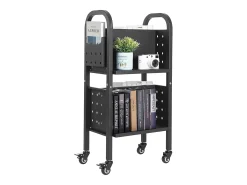 Carrinho de Livros SucceBuy, Capacidade de Carga 70 kg, Carrinho de Biblioteca, 45 x 33 x 88 cm, Prateleira de Armazenamento de Livros Dupla Face em L, Preto