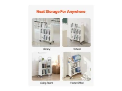 Carrinho de Livros SucceBuy, Capacidade de Carga 150 kg, Carrinho de Biblioteca, 77 x 38 x 122 cm, Prateleira de Armazenamento de Livros Face Única em V, Branco