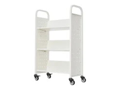 Carrinho de Livros SucceBuy, Capacidade de Carga 150 kg, Carrinho de Biblioteca, 77 x 38 x 122 cm, Prateleira de Armazenamento de Livros Face Única em V, Branco