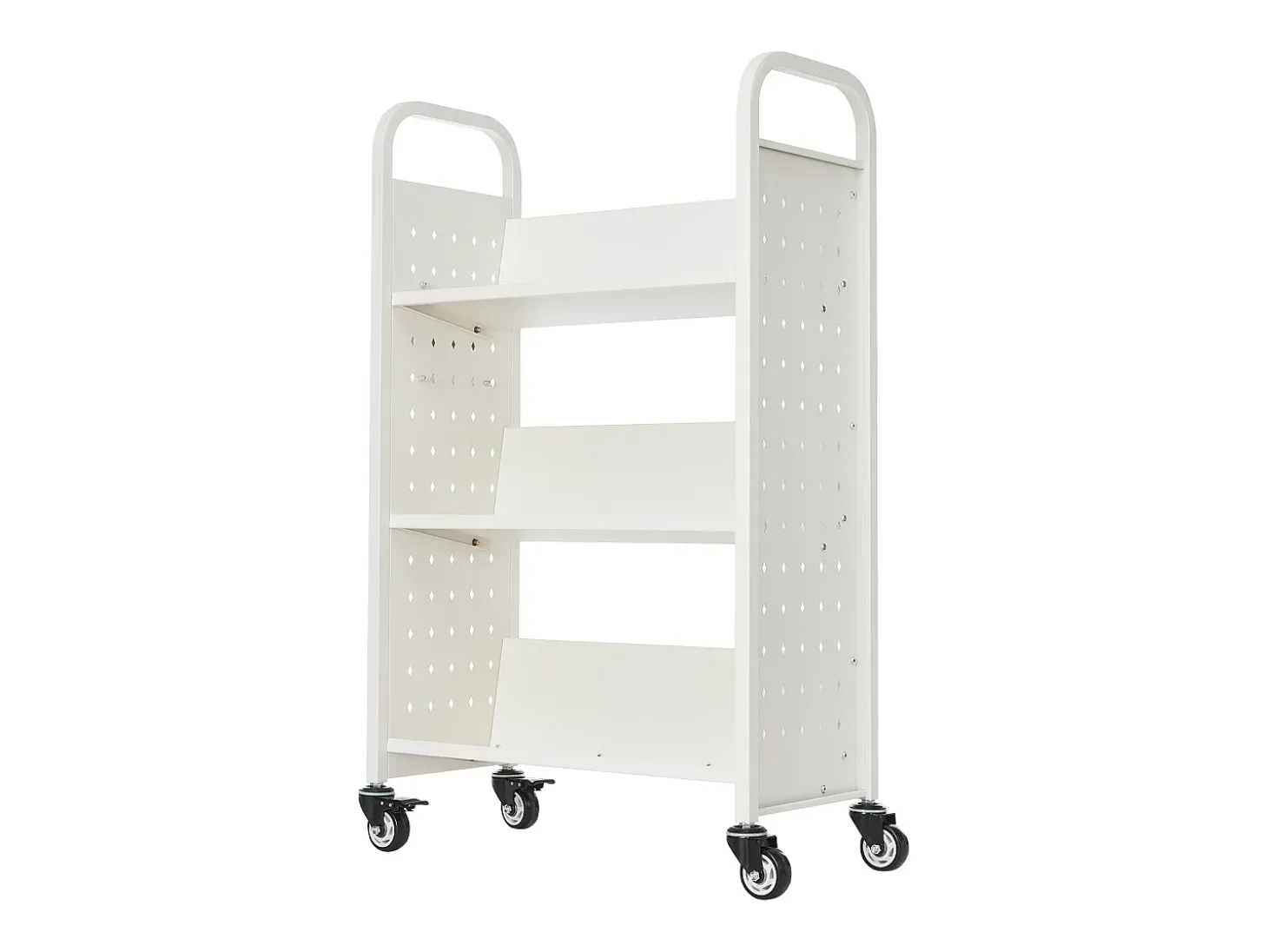Carrinho de Livros SucceBuy, Capacidade de Carga 150 kg, Carrinho de Biblioteca, 77 x 38 x 122 cm, Prateleira de Armazenamento de Livros Face Única em V, Branco