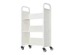 Carrinho de Livros SucceBuy, Capacidade de Carga 150 kg, Carrinho de Biblioteca, 77 x 38 x 122 cm, Prateleira de Armazenamento de Livros Face Única em L, Branco
