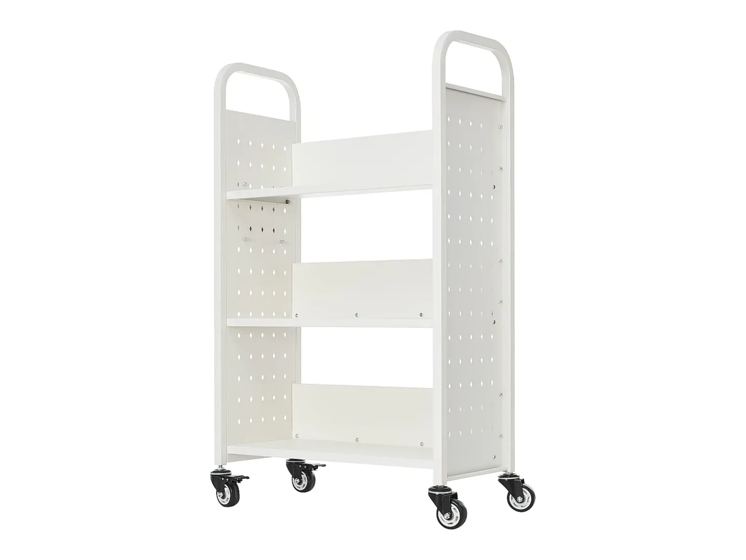 Carrinho de Livros SucceBuy, Capacidade de Carga 150 kg, Carrinho de Biblioteca, 77 x 38 x 122 cm, Prateleira de Armazenamento de Livros Face Única em L, Branco
