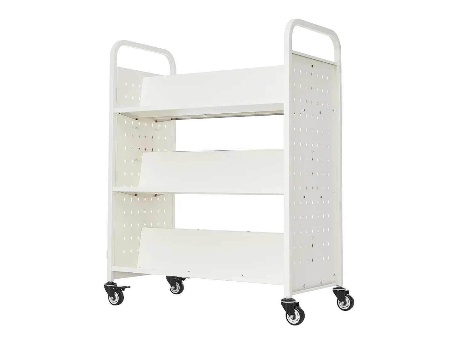 Carrinho de Livros SucceBuy, Capacidade de Carga 150 kg, Carrinho de Biblioteca, 97x51,5x122,5 cm, Prateleira de Armazenamento de Livros Dupla Face, para Sala