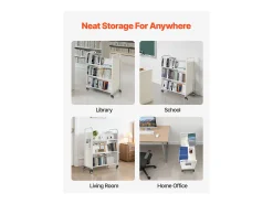 Carrinho de Livros SucceBuy, Capacidade de Carga 150 kg, Carrinho de Biblioteca, 97x51,5x122,5 cm, Prateleira de Armazenamento de Livros Dupla Face, para Sala