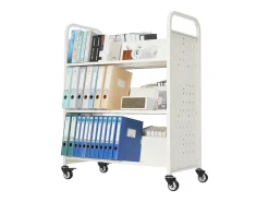 Carrinho de Livros SucceBuy, Capacidade de Carga 150 kg, Carrinho de Biblioteca, 97x51,5x122,5 cm, Prateleira de Armazenamento de Livros Dupla Face, para Sala