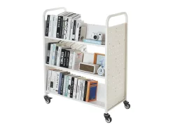 Carrinho de Livros SucceBuy, Capacidade de Carga 150 kg, Carrinho de Biblioteca, 97x51,5x122,5 cm, Prateleira de Armazenamento de Livros Dupla Face, para Sala