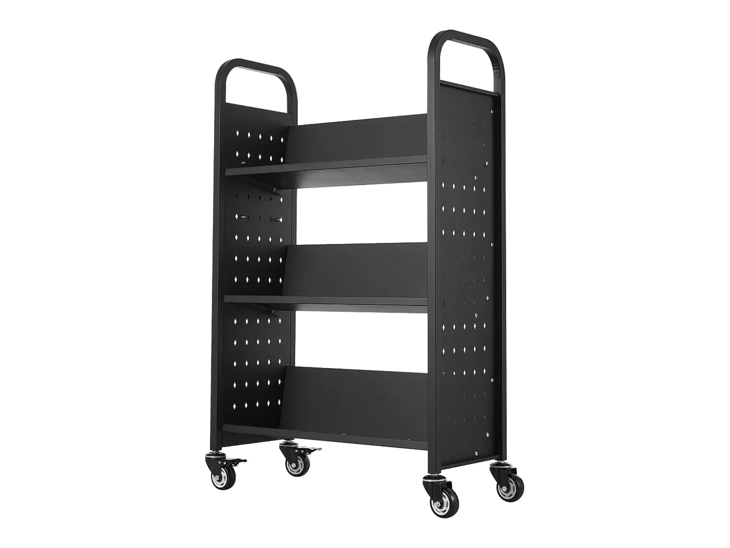 Carrinho de Livros SucceBuy, Capacidade de Carga 150 kg, 77 x 38 x 122 cm, Prateleira de Armazenamento de Livros Face Única em V, para Sala, Escritório, Escola