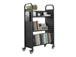 Carrinho de Livros SucceBuy, Capacidade de Carga 150 kg, 77 x 38 x 122 cm, Prateleira de Armazenamento de Livros Face Única em V, para Sala, Escritório, Escola