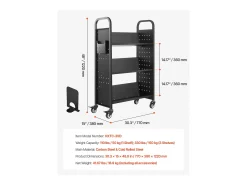Carrinho de Livros SucceBuy, Capacidade de Carga 150 kg, 77 x 38 x 122 cm, Prateleira de Armazenamento de Livros Face Única em V, para Sala, Escritório, Escola
