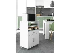 Carrinho Dmatte, Armário auxiliar de cozinha com rodas, Armário multiuso com 2 portas e 1 prateleira, 59x40h92 cm, Branco