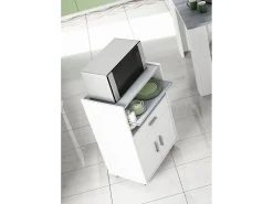 Carrinho Dmatte, Armário auxiliar de cozinha com rodas, Armário multiuso com 2 portas e 1 prateleira, 59x40h92 cm, Branco
