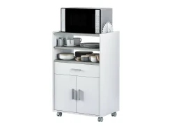 Carrinho Dmatte, Armário auxiliar de cozinha com rodas, Armário multiuso com 2 portas e 1 prateleira, 59x40h92 cm, Branco