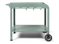 Carrinho kaki Livoo GS168V para plancha 2-3 queimadores, aço pintado, 3 ganchos, cesto, rodas dentadas, 91,5x50,2x80 cm