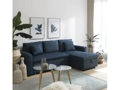 CLARK Sofá cama azul de canto de 3 lugares