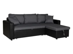 CLARK Sofá-cama de canto de 3 lugares cinzento e preto
