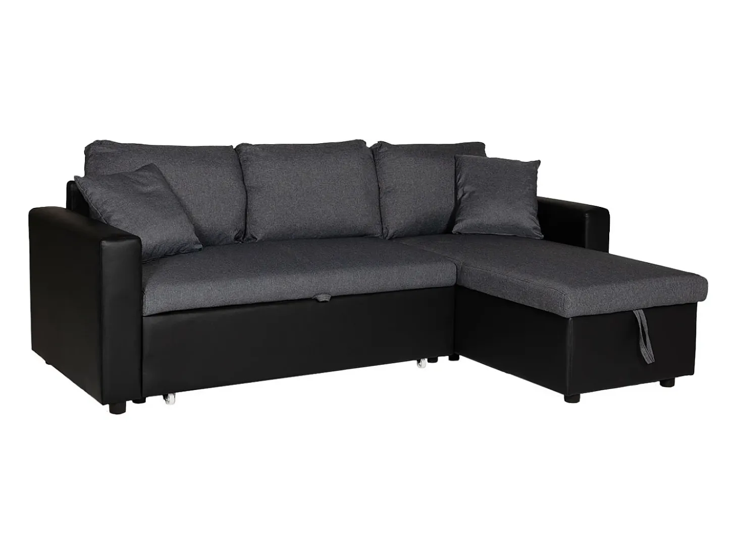 CLARK Sofá-cama de canto de 3 lugares cinzento e preto