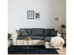 CLARK Sofá-cama de canto de 3 lugares cinzento e branco