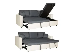 CLARK Sofá-cama de canto de 3 lugares cinzento e branco
