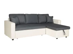 CLARK Sofá-cama de canto de 3 lugares cinzento e branco
