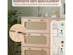 Cômoda de 6 gavetas em rattan natural, estilo boêmio, para quarto ou sala de estar, cor madeira.