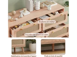 Cômoda de 6 gavetas em rattan natural, estilo boêmio, para quarto ou sala de estar, cor madeira.