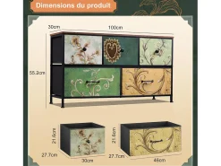 Cômoda de 5 gavetas para quarto, armário de armazenamento com estrutura metálica, multicolorida