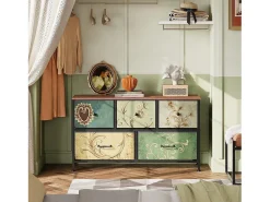 Cômoda de 5 gavetas para quarto, armário de armazenamento com estrutura metálica, multicolorida