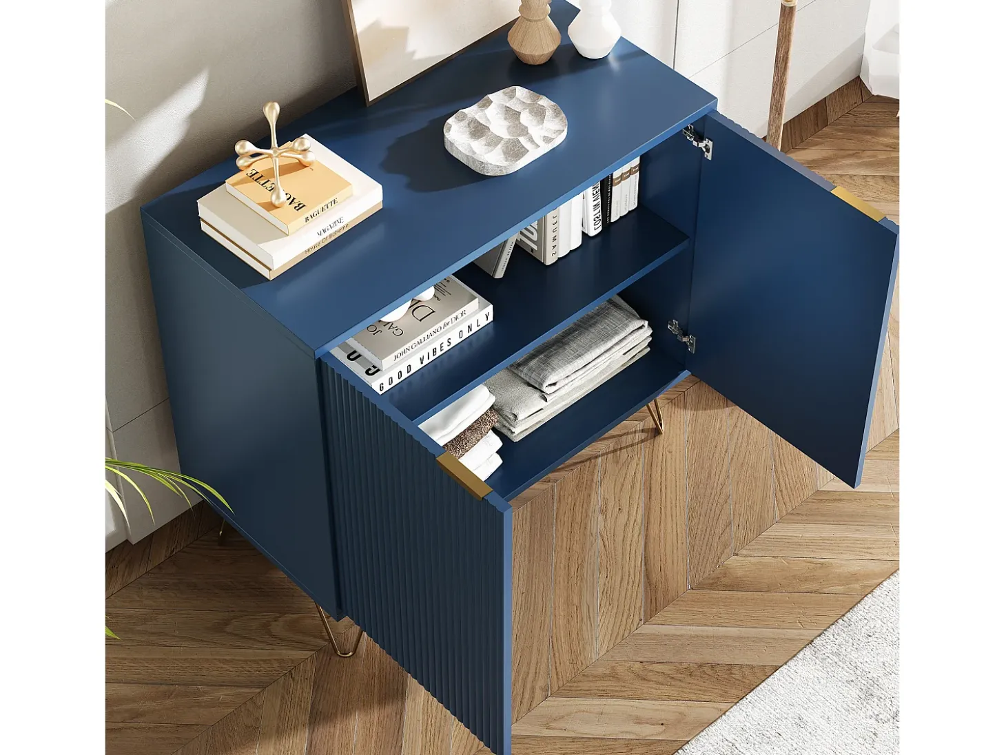 Cômoda de 2 portas com prateleira, aparador, armário de cozinha, quarto, 80 x 40 x 78 cm, azul