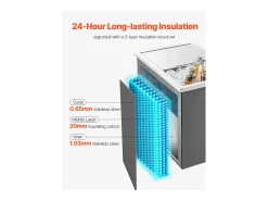 Cofre Térmico de Encastrar em Aço Inoxidável SucceBuy, 45,5 x 30,5 x 38,5 cm, Caixa de Gelo de 27,1 L, Recipiente Comercial para Armazenamento Exterior para Vinho