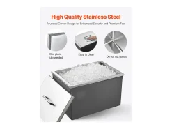 Cofre Térmico de Encastrar em Aço Inoxidável SucceBuy, 50,8 x 35,5 x 30,6 cm, Caixa de Gelo Comercial para Exterior de 30 L para Vinho e Cerveja Gelados