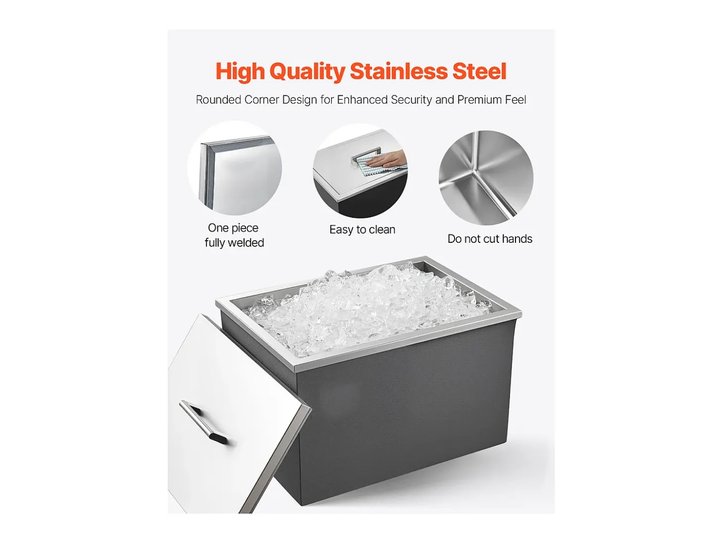 Cofre Térmico de Encastrar em Aço Inoxidável SucceBuy, 50,8 x 35,5 x 30,6 cm, Caixa de Gelo Comercial para Exterior de 30 L para Vinho e Cerveja Gelados