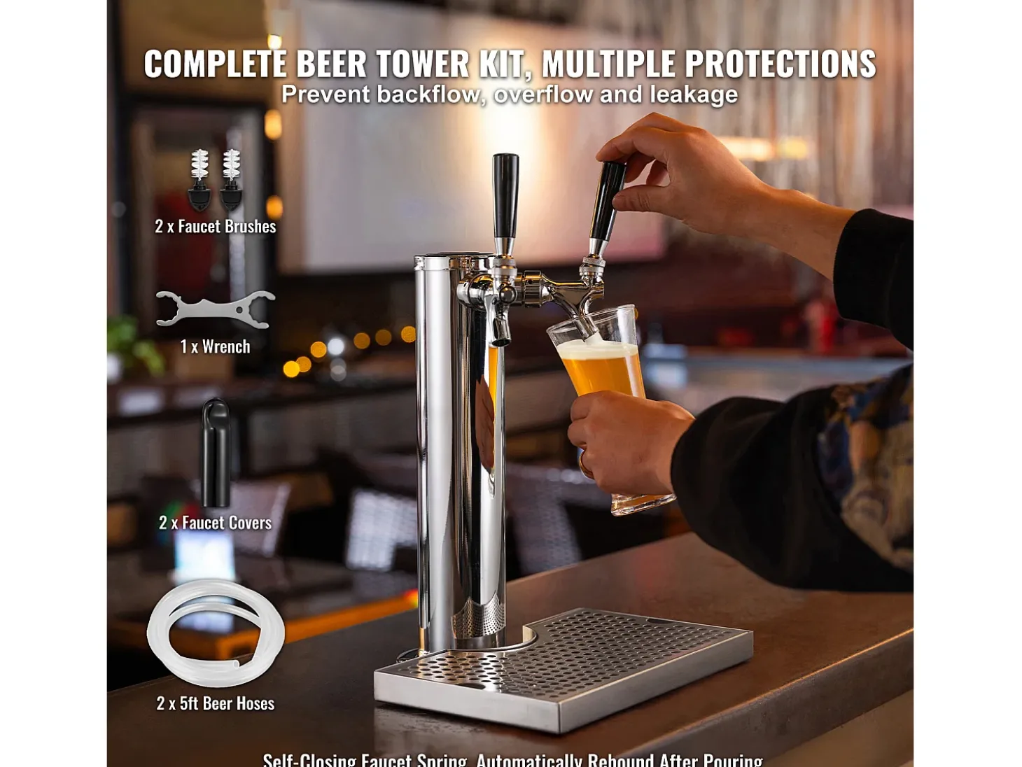 Coluna de Cerveja SucceBuy, com Dois Torneiras, Inox e Fechamento Automático, para Festas e Bares